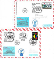 3201q: Austriaca, Ballonpost Mit Österreich- Und UN-Wien- Frankatur Jubiläum 20 Jahre Genfer Büro, 2 Belege Aus 1989 - Posta Aerea