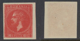ROMANIA 1876 Bucharest Issue King Carol 10 B Proof Or Reprint In Red Colour, Ungummed, Imperforate XF - Essais, épreuves & Réimpressions