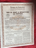 Banque De L'Indochine Bon Droit A Répartition Au Porteur Action Titre Société Indochinoise D'électricité-Scripophilie- - Elektrizität & Gas