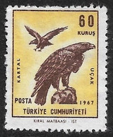 TURQUIA - PAJAROS - AÑO 1967 - Nº  CATALOGO  YVERT 0048  AEREO - USADO - Poste Aérienne