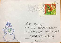 LUXEMBOURG 2002, USED TORNED COVER TO INDIA,MACHINE SLOGAN,MICROSCOPE,HEALTH,SCIENCE TRAFFIC PRE CAUTION, - Lettres & Documents