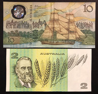 Australia 10 Dollar $ 1988 BB VF Pick#49 + Australia 2 $ Q.fds Unc-  Lotto.2780 - 1988 (10$ Polymer Notes)