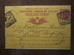 1893 ITALY 9L POSTAL ORDER - Paquetes Postales