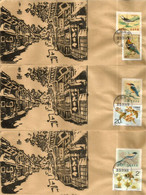 CHINE. Trois Belles Lettres De Chine ,  Illustrées Village Ancien Typique De Chine - Lettres & Documents
