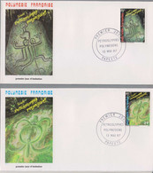 FDC POLYNESIE FRANÇAISE Enveloppe // 1987 émission Premier Jour - Lot De 2 Plats Pétroglyphes - Covers & Documents