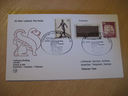 ISTANBUL TEHERAN Frankfurt 1982 LUFTHANSA Airline Airbus First Flight Black Cancel Card TURKEY GERMANY - Covers & Documents