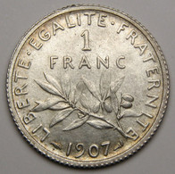 RARE En L'ETAT ! 1 Franc Semeuse 1907, Argent - III° République - 1 Franc