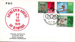 BELGIQUE. Enveloppe 1er Jour De 1968. Première Oblitération Olympique Belge. - Zomer 1920: Antwerpen