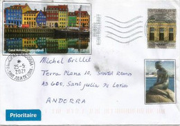 DANEMARK: Musée Thorvaldsen,Canal Nyhavn,La Petite Sirène (den Lille Havfrue), Lettre à Andorra  2021 - Covers & Documents