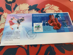 Hong Kong Stamp FDC 2001 Sports Wushu - Lettres & Documents