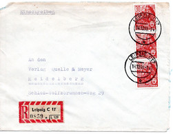 56981 - DDR - 1960 - 3@30Pfg. 5-Jahres-Plan A R-Bf LEIPZIG -> Westdeutschland - Lettres & Documents