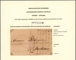 Précurseur - LAC Datée De Oostende (1814) + Obl Linéaire OSTENDE 32,5 X 3,5 > Bordeaux / Gouvernement Général - 1814-1815 (Generaal Gouv. België)
