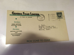 (3 G 1 A) Canada Cover - Posted 1953 - General Films Limited - Storia Postale