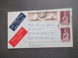 1964 Air Mail Special Delivery Expres Camrose - Hildesheim Mit Stempel BPA Han Und Flughafen FFM + Handschriftl. Vermerk - Lettres & Documents