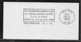 Thème Hippisme - Cheval - France Flamme Secap SPECIMEN - Agen - Hippisme