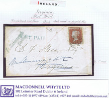 Ireland Cavan 1846 Cover Dublin To Virginia Redirected To Bellananagh With Unframed POST PAID Of Virginia, Ex Field - Prephilately
