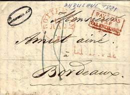 1829- Letter From ROTTERDAM To Bordeaux - Rating 18 D.  " PAYS-BAS / PAR / VALENCIENNES " ( Noël 179 ) - Marques D'entrées