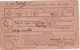 1939 - RARE CARTE REPONSE REGULARISATION De MANDAT URGENT ! De AGEN "A" (LOT ET GARONNE) => BUREAU De GONFARON (VAR) - Frankobriefe