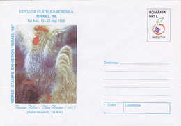 ISRAEL TEL AVIV PHILATELIC EXHIBITION, JUAICA,JEW REUVEN RUBIN,COVER STATIONERY, 1998, ROMANIA - Cartas & Documentos