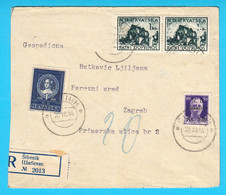 WW2 - MIXED FRANKING - Croatia NDH + Italy Stamps On Registered Letter Travelled 1944. Sibenik * Dalmazia Croazia Italia - Kroatische Bes.: Sebenico & Spalato
