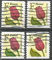 USA 1991 Tulip "F" Rate SC.#2518 Coil With 4 Different Plate Number # : 1111 - 1222 - 2211 - 2222 - Ruedecillas (Números De Placas)