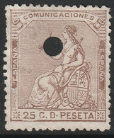 Spain 1873 Sc 195 Espana Ed 135T Yt 134 Used Telegraph Punch Cancel - Oblitérés