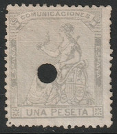 Spain 1873 Sc 198b Espana Ed 138T Yt 137 Used Telegraph Punch Cancel - Oblitérés