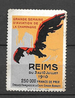 Vignette  Aigle  Semaine De L'Aviation De Champagne Reims Du 03 Au10/07/1910  Neuf */** B/TB  Le  Moins Cher Du Site ! ! - Sports