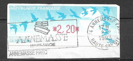 Vignette D'affranchissement 2,20 F Oiseaux De Jubert Flamme Illustrée Annemasse Le 8/2/1993 B/TB Voir Scan  - 1990 « Oiseaux De Jubert »