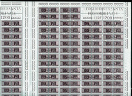 1955 Italia Repubblica PACCHI POSTALI FILIGRANA STELLE 20 Lire 120 Valori In Doppio Foglio Di 60 MNH** Double Sheet - Hojas Completas