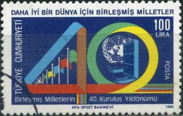 Türkiye 1985 Mi 2728 O, Number "40" | Flags | United Nations Building, New York | Emblem | 40th Anniv. Of The UN - Used Stamps