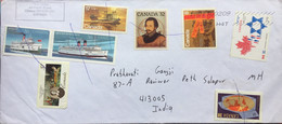 CANADA 2016,USED COVER TO INDIA,8 STAMPS CANADA-ISRAEL JOINT ISSUE, WINNPEG, SHIP,WATER,HELICOPTER,CURITISS -HS -2L - Briefe U. Dokumente