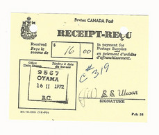 55439  ) Collection Canada  Postal Stationery Receipt Oyama - 1953-.... Reign Of Elizabeth II