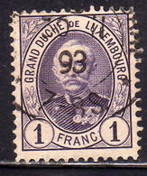 LUXEMBOURG LUSSEMBURGO 1891 1893 GRAND DUKE ADOLPHE 1fr USED USATO OBLITERE' - 1891 Adolphe Front Side