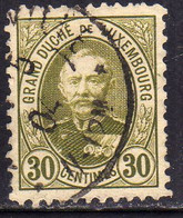 LUXEMBOURG LUSSEMBURGO 1891 1893 GRAND DUKE ADOLPHE CENT. 30c USED USATO OBLITERE' - 1891 Adolphe Voorzijde