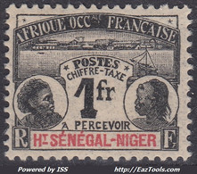 HAUT-SENEGAL & NIGER : TAXE 1F NOIR N° 7 NEUF * GOMME AVEC CHARNIERE - Unused Stamps