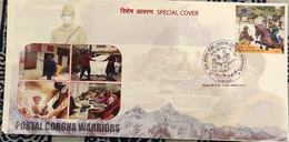 India 2020 *** Corona Warriors Coronavirus Covid-19 Message Mask Doctor Virus Cover  (**) Inde Indien - Cartas & Documentos