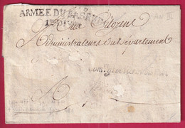 MARQUE ARMEE DU BAS RHIN + GRIFFE COMre Gl DE L'ARMEE DU RHIN An3 1795  LETTRE COVER FRANCE - Bolli Militari (ante 1900)