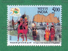 INDIA 2022 Inde Indien - MEGHALAYA : FULL STATEHOOD 50 YEARS 1v MNH ** - State Map, Traditional Costumes - As Scan - Unused Stamps