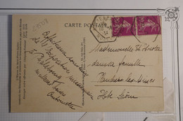 L10 FRANCE BELLE CARTE   1935  PHALSBOURG  POUR PLAUCHER   +CACHET HEXAGONAL++   PAIRE SEMEUSE + WALLIS  +AFFR. PLAISANT - Brieven En Documenten