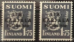Finland 1941 WWII Occupation Of East Karelia Black Overprint Set Of 2 Stamps 1,75mk Both Types Mint (**) - Militair