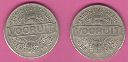 Belgique - Gent - 5 Vooruit Frank 1928 - Lot De 2 Monnaies - Monedas / De Necesidad