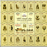 EGYPT 2021 THE PHARAOHS' GOLDEN PARADE 22 ROYAL MUMMIES KING & QUEENS SHEET MINT MNH (**) - Oblitérés