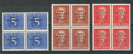 Nederlands Nieuw Guinea 1953, Surcharge "Watersnood", Blocks Of 4, Blokken Van 4 MNH**, Luxe Postfris - Nouvelle Guinée Néerlandaise