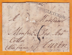 1790 - KGIII - Lettre Pliée Avec Corresp En Français De London Londres Vers TORINO, Turin, Sardaigne  - VIA  France - ...-1840 Voorlopers