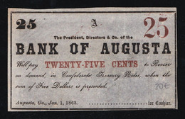 Estados Unidos United States 25 Cents 1863 Bank Of Augusta Georgia - Georgia