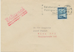 ÖSTERREICH WERBE-SONDERSTEMPEL 1947 „Salzburger Festspiele 1947 – SALZBURG 2 24.7.47“ Auf Brief Nach Wien - Briefe U. Dokumente