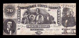 Estados Unidos United States 20 Dollars 1861 Pick 33 Confederate States Of America Richmond - Divisa Confederada (1861-1864)