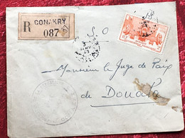 1948 Conakry Guinée AOF-☛Douala Cameroun (ex-colonie Protectorat France)Timbre Poste Aérienne Lettre Recommandé Document - Covers & Documents