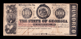 Estados Unidos United States 100 Dollars 1863 Pick S869 Civil War State Of Georgia Milledgeville - Georgia